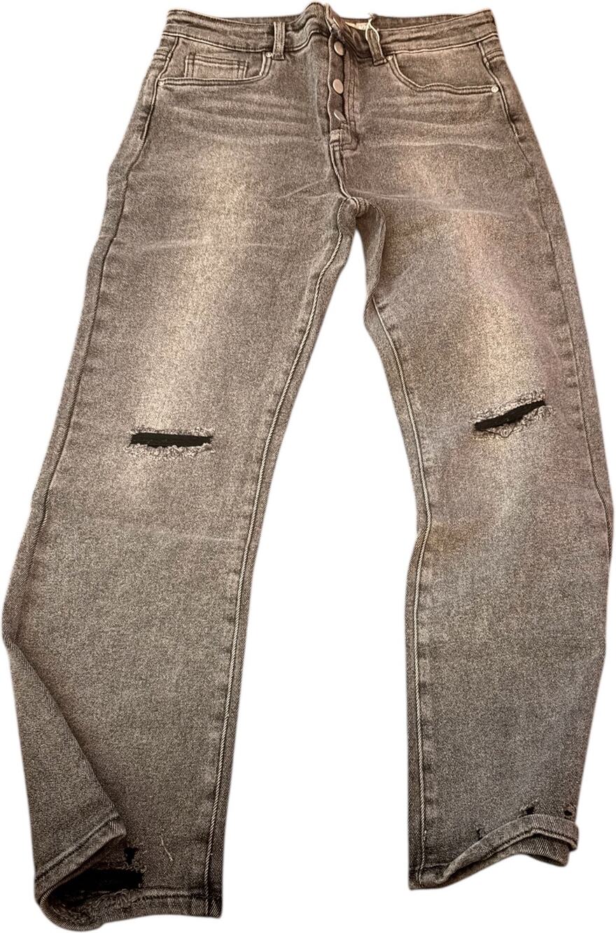 Tractr Gray Acid Wash Exposed Button Fly Distressed Jeans, Size 8/29, NWT